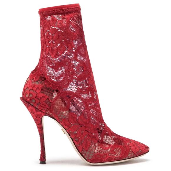 Dolce & Gabbana Stretch Lace Sock Ankle Boots Booties Red 39 - Picture 5 of 6
